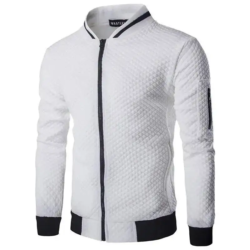 Men’s White Quilted Zipper Jacket with Black Contrast Trim