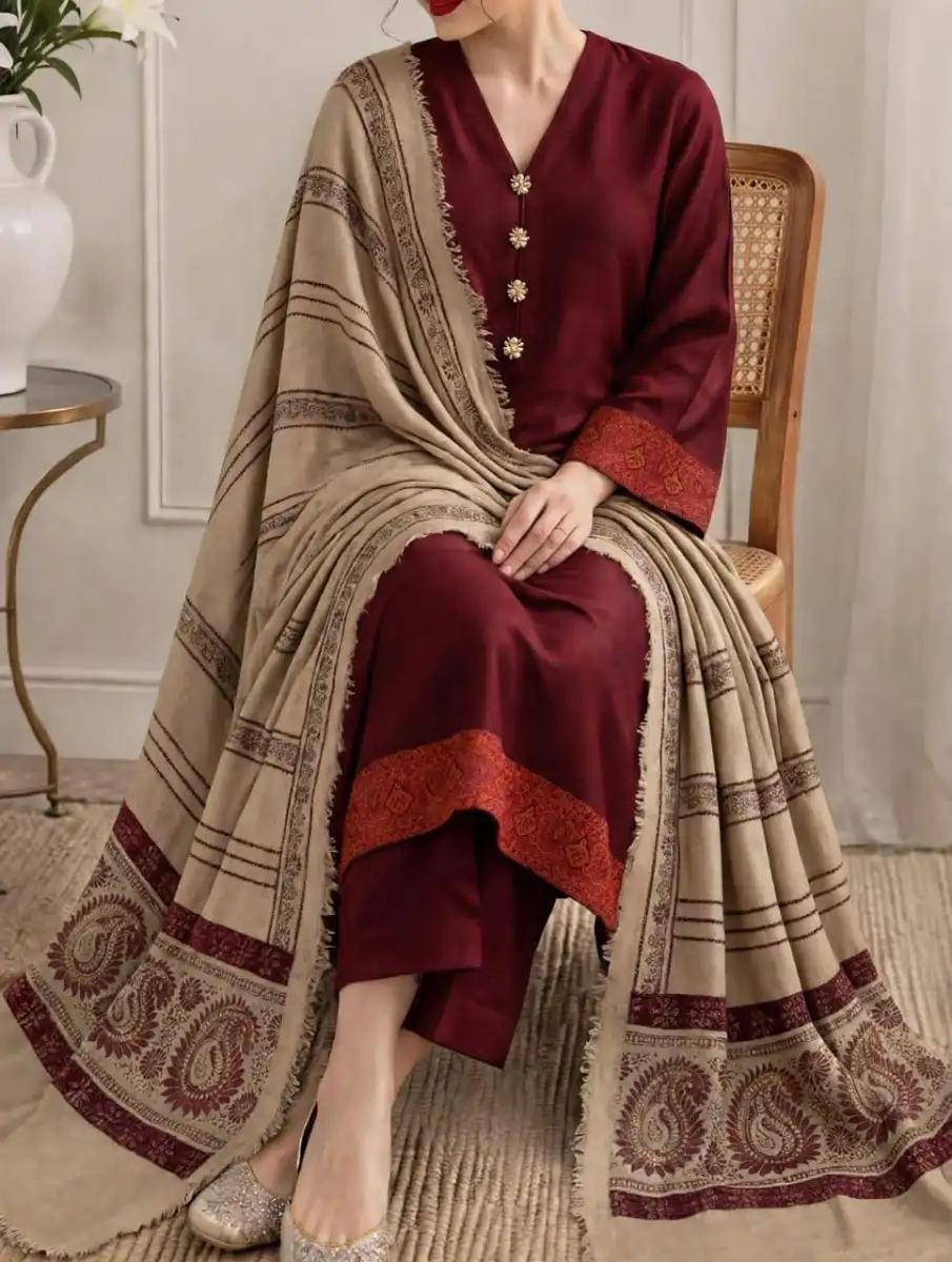 3pc Winter's Beautiful Pashmina Wool Jacquard 3pc Unstitched Dress