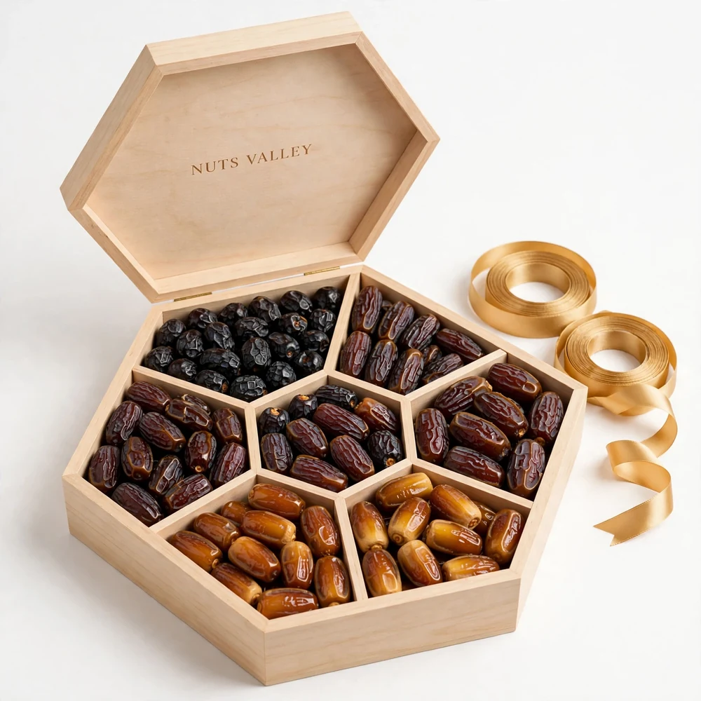 Khajoor (Dates) 6 Portion Regular Box – Dark Brown Hexagon