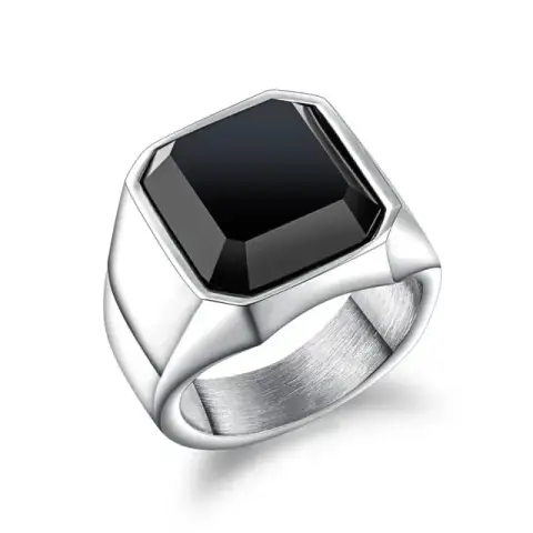 Modyle Black Stone Ring for Men, High Polished, Stainless Steel, Men's Jewelry,