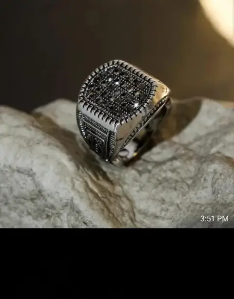 Full Inlaid Black Stone Ring for Men Boys,Stainless Steel Thumb Ring Chunky Ring