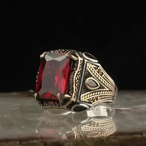 Vintage Handmade Turkish Topaz Ring Men's Ancient Gold Court Signet Ring Mystery