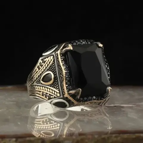 Vintage Handmade Turkish Topaz Ring Men's Ancient Gold Court Signet Ring Mystery