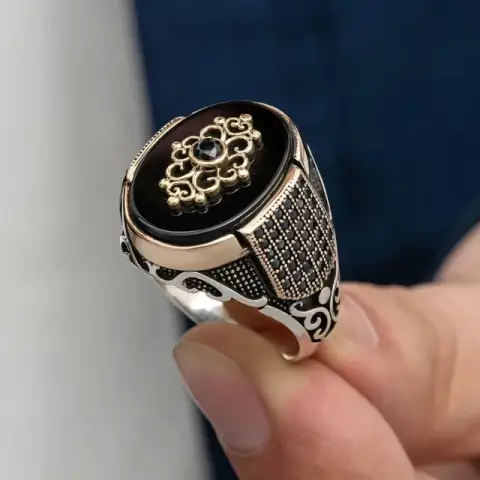 Vintage Turkish Signet Ring For Men Women Antique Silver Color Carved Eagle Ring