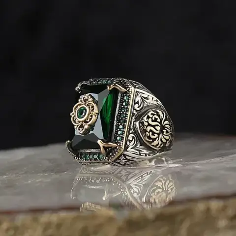Retro Handmade Turkish Signet Ring for Men Vintage Silver Color Carving Pattern