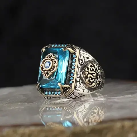 Vintage Men's Ring Black Smudge Square Gemstone Ring Punk Hip Hop Unique Trendy