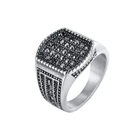 Full Inlaid Black Stone Ring for Men Boys,Stainless Steel Thumb Ring Chunky Ring