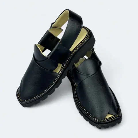 KPK GOGO - Peshawari Medicated Premium Chappal Full Black