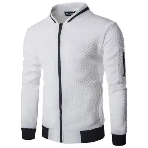 Men’s White Quilted Zipper Jacket with Black Contrast Trim