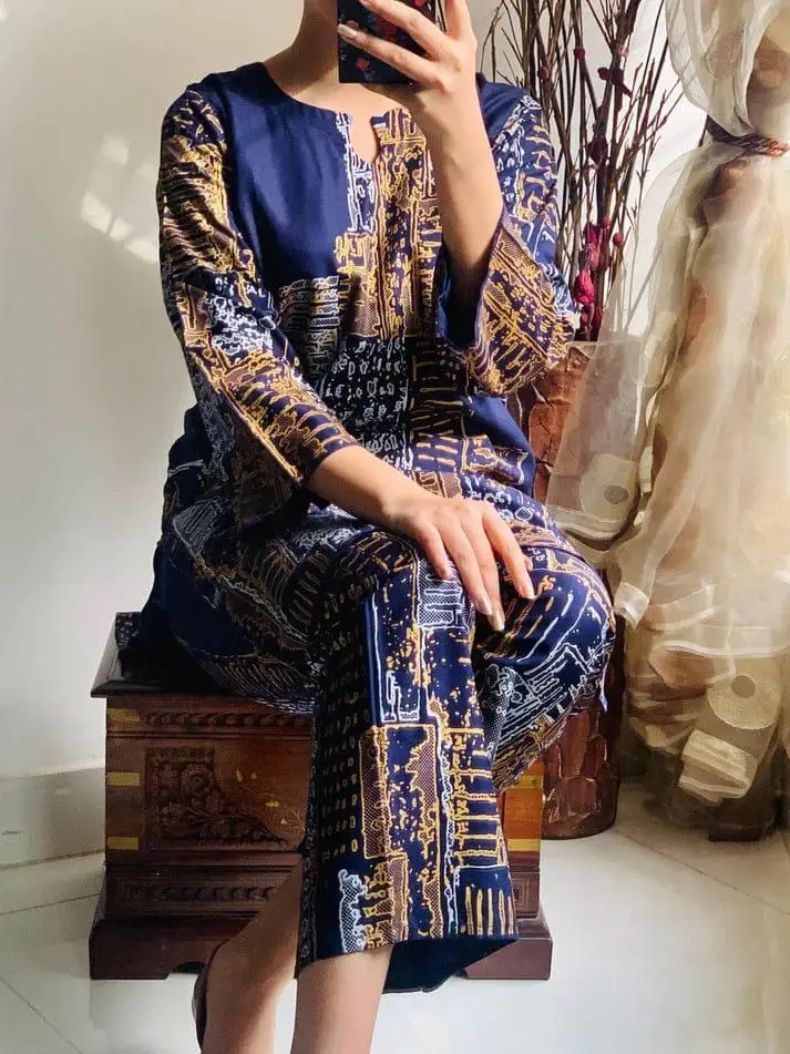 2Ps Linen Stiched Suit, Block Printed Shirt And Trouser